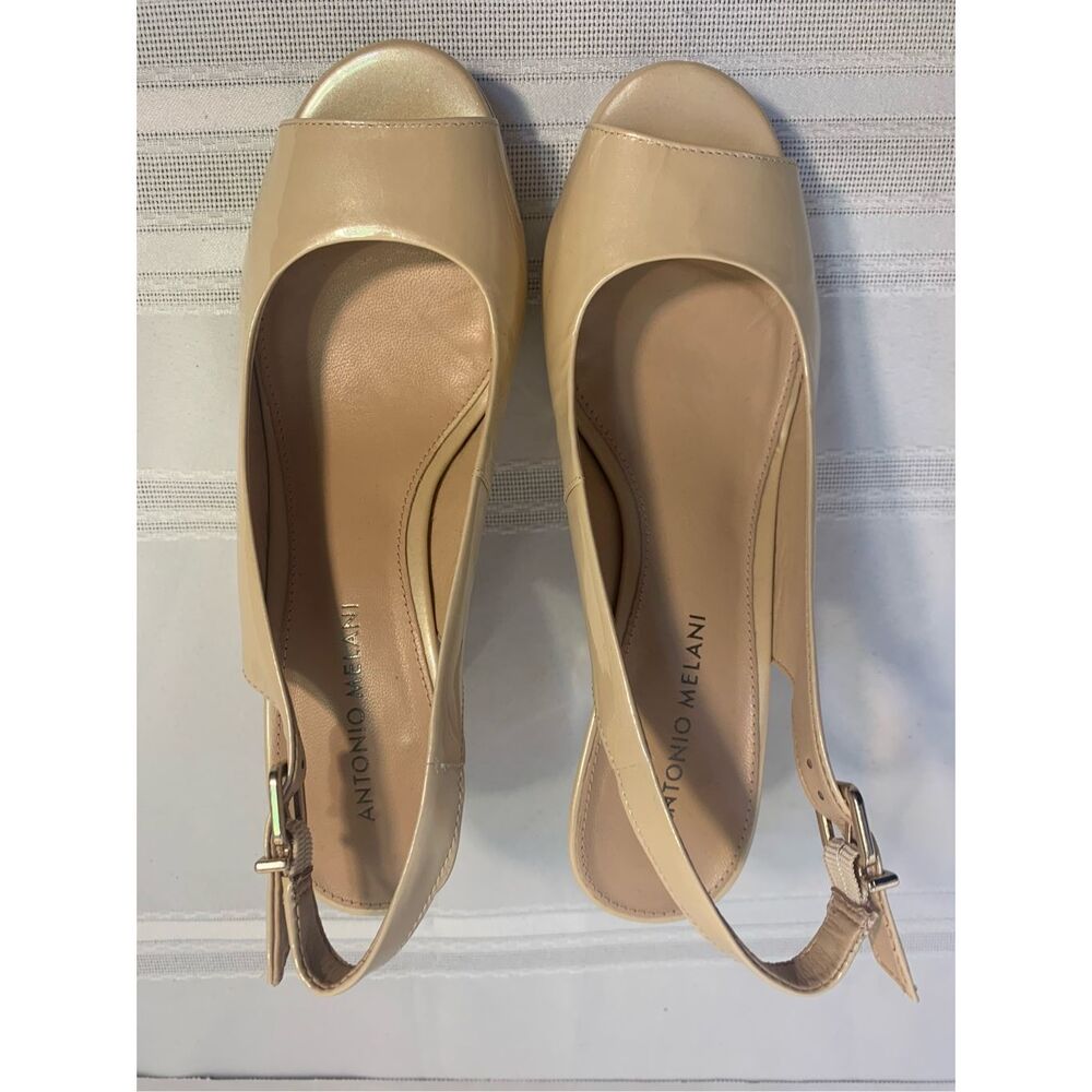 ANTONIO MELANI SLINGBACK PUMP OFFICE SIREN NUDE LEATHER PEEP TOE PLATFORM SZ 7.5 - Picture 10 of 12